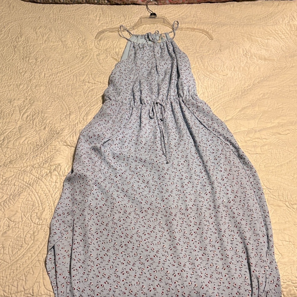 Francesca’s Light Blue Floral Halter Dress
